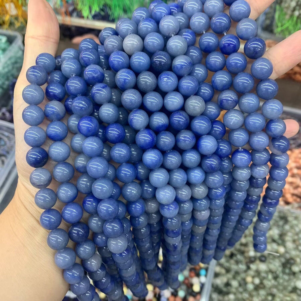 Natural Blue Aventurine Beads 6mm 8mm 10mm Blue Gemstone Round Loose Bead for Jewelry DIY Making Strand 15.5" Garde