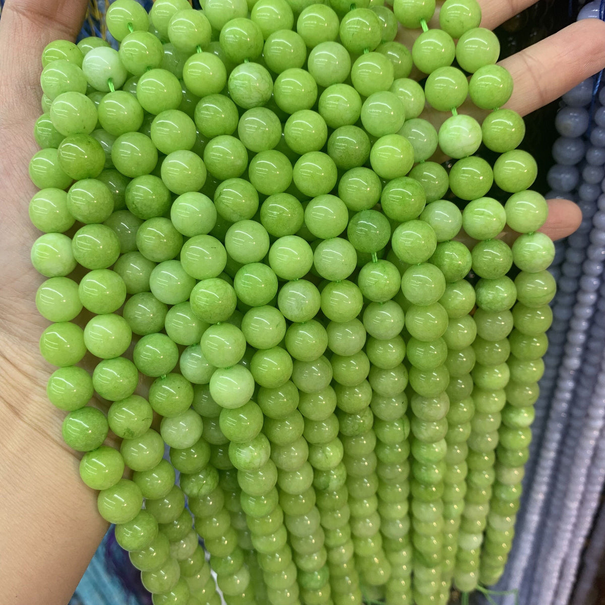 6 8 10MM Dyed Color Green Yellow Round Beads Gemstone Loose Bead for Jewelry Bracelet DIY Making Strand 15.5" Garde AAA