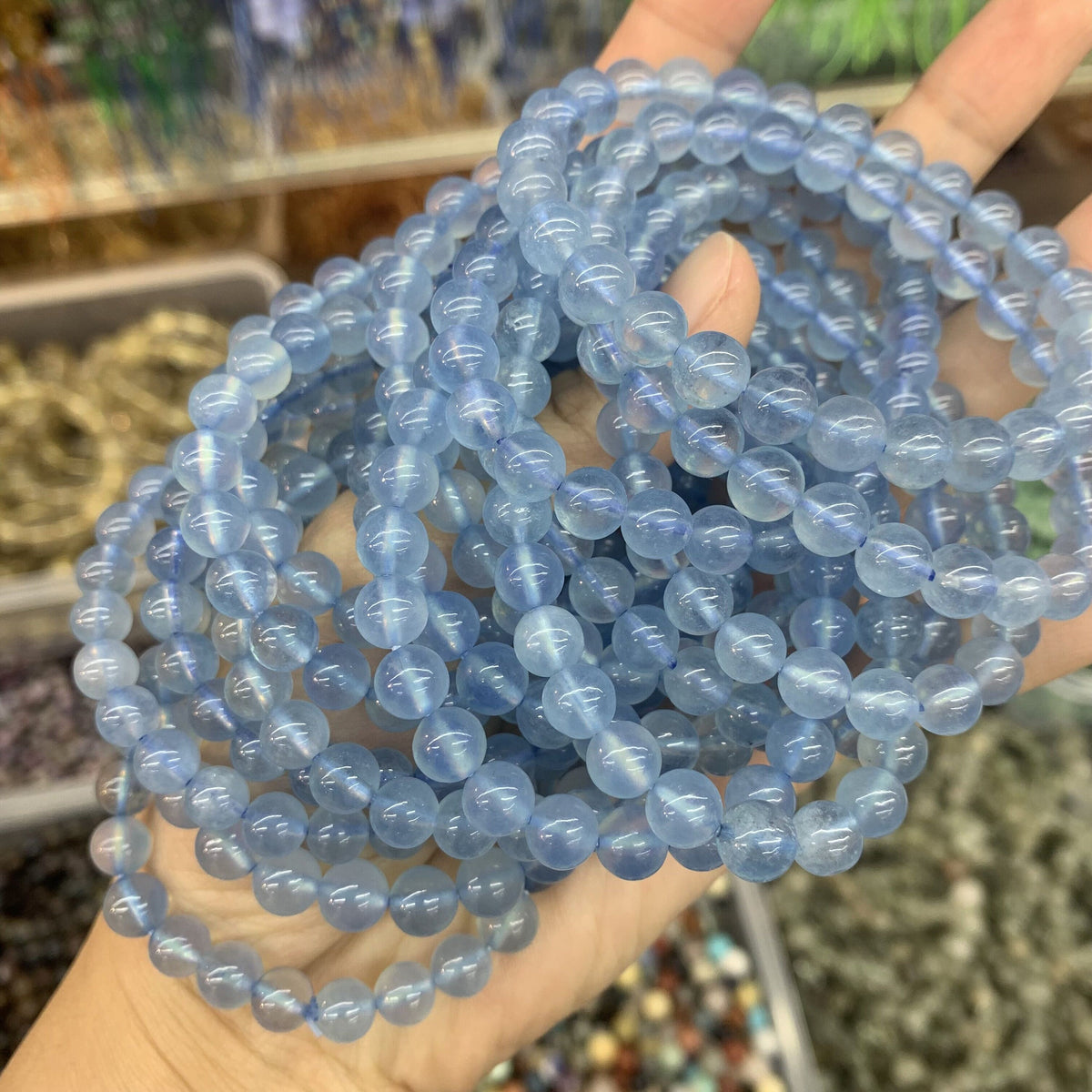 Natural Aquamarine Bracelets 6 7 8 9 10 11 12mm Round Beads Blue Gemstone Loose Bead  AAA