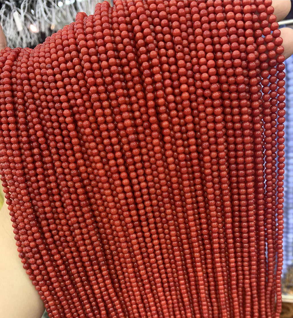 Red Coral Round Beads 2mm 3mm 4mm Gemstone Round Loose Red Gemstone Pink Semi Precious Beads for Jewelry DIY Making Strand 15.5"