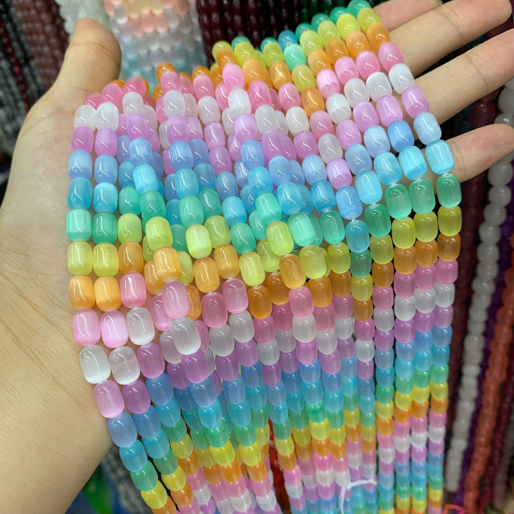 Natural Selenite Barrel Shape Bead Selenite Loose Beads Gemstone Beads Rainbow Multi Color Selenite Gemstone Loose Bead 8*12mm 6*9mm 15.5