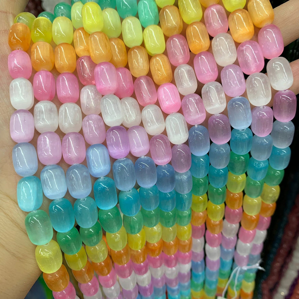 Natural Selenite Barrel Shape Bead Selenite Loose Beads Gemstone Beads Rainbow Multi Color Selenite Gemstone Loose Bead 8*12mm 6*9mm 15.5