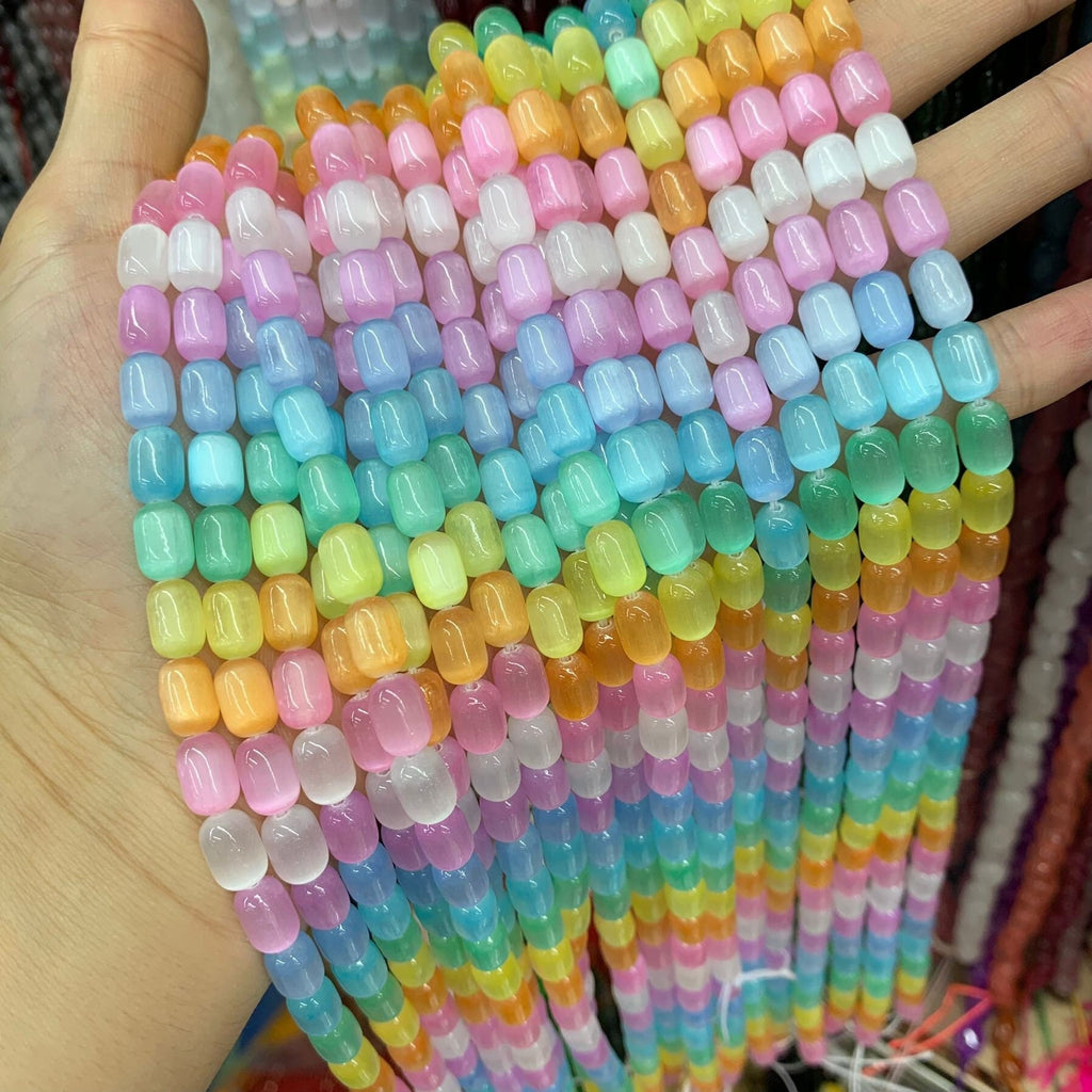 Natural Selenite Barrel Shape Bead Selenite Loose Beads Gemstone Beads Rainbow Multi Color Selenite Gemstone Loose Bead 8*12mm 6*9mm 15.5