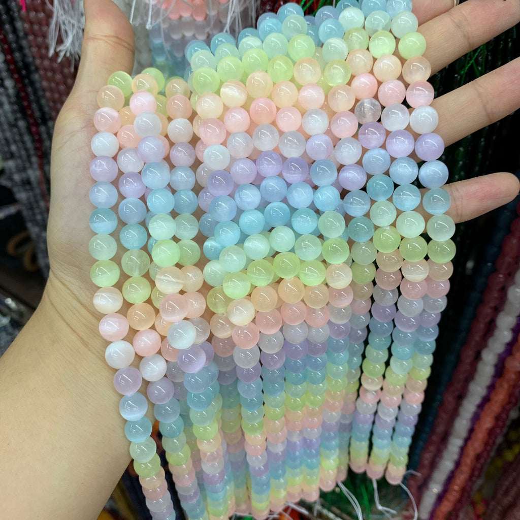 Natural Selenite Round Bead Selenite Loose Beads Gemstone Beads Rainbow Multi Color Selenite Gemstone Loose Bead 6mm 8mm 15.5 Inch AAA