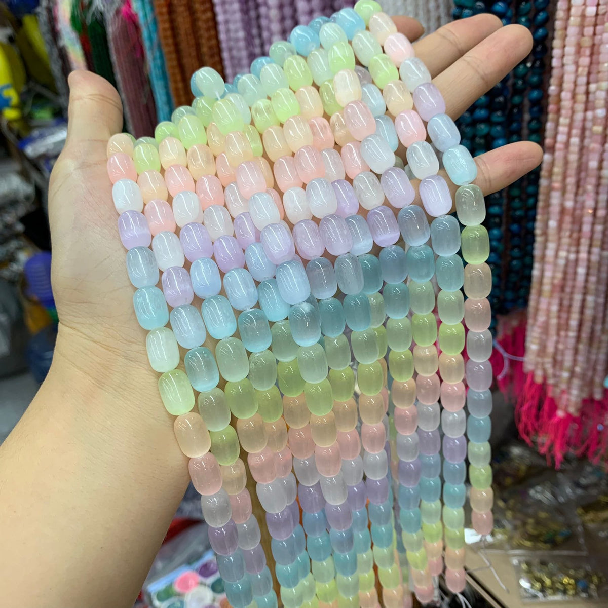 Natural Selenite Barrel Shape Bead Selenite Loose Beads Gemstone Beads Rainbow Multi Color Selenite Gemstone Loose Bead 8*12mm 15.5