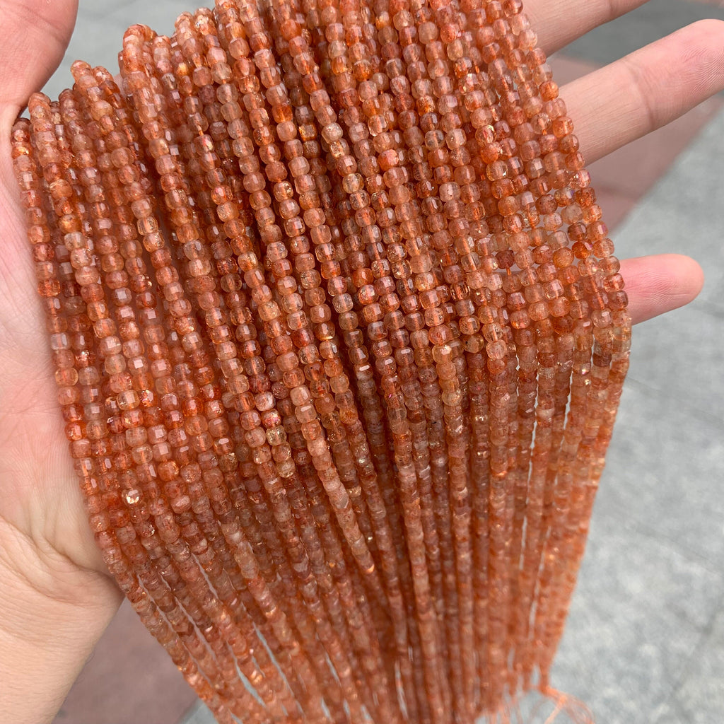Natural Sunstone Beads Micro Faceted Cube Bead 3*3mm Sunstone Gemstones Loose Bead for Jewelry Making 15.5 Inch Strand AAA