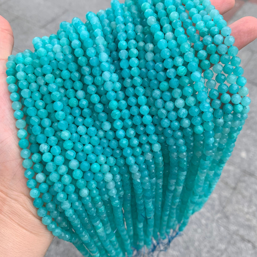 Natural Micro Amazonite Round Facted Beads Amazonite Beads 5mm Amazonite Gemstones Loose Beads for Jewelry Making 15.5 Inch Strand AAA