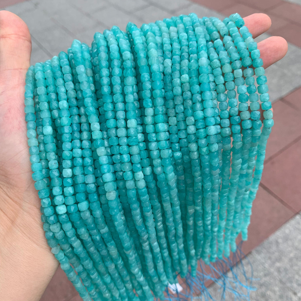 Natural Micro Amazonite Cube Facted Beads Amazonite Beads 5mm 4mm Amazonite Gemstones Loose Beads for Jewelry Making 15.5 Inch Strand AAA