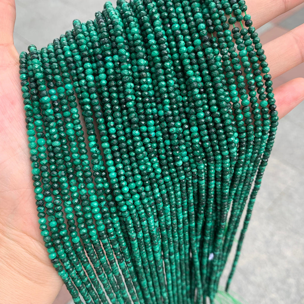 Natural Malachite Rondelle Micro Faceted Beads Micro Bead 2*3mm 2.5mm Roud Faceted Bead for Jewelry Making 15.5 Inch Strand AAA