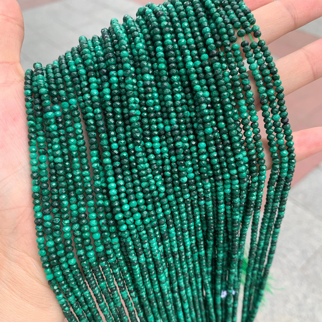 Natural Malachite Rondelle Micro Faceted Beads Micro Bead 2*3mm 2.5mm Roud Faceted Bead for Jewelry Making 15.5 Inch Strand AAA