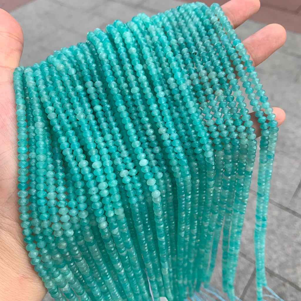 Natural Micro Amazonite Rondelle Facted Beads Amazonite Beads 3*4mm Amazonite Gemstones Loose Beads for Jewelry Making 15.5 Inch Strand AAA