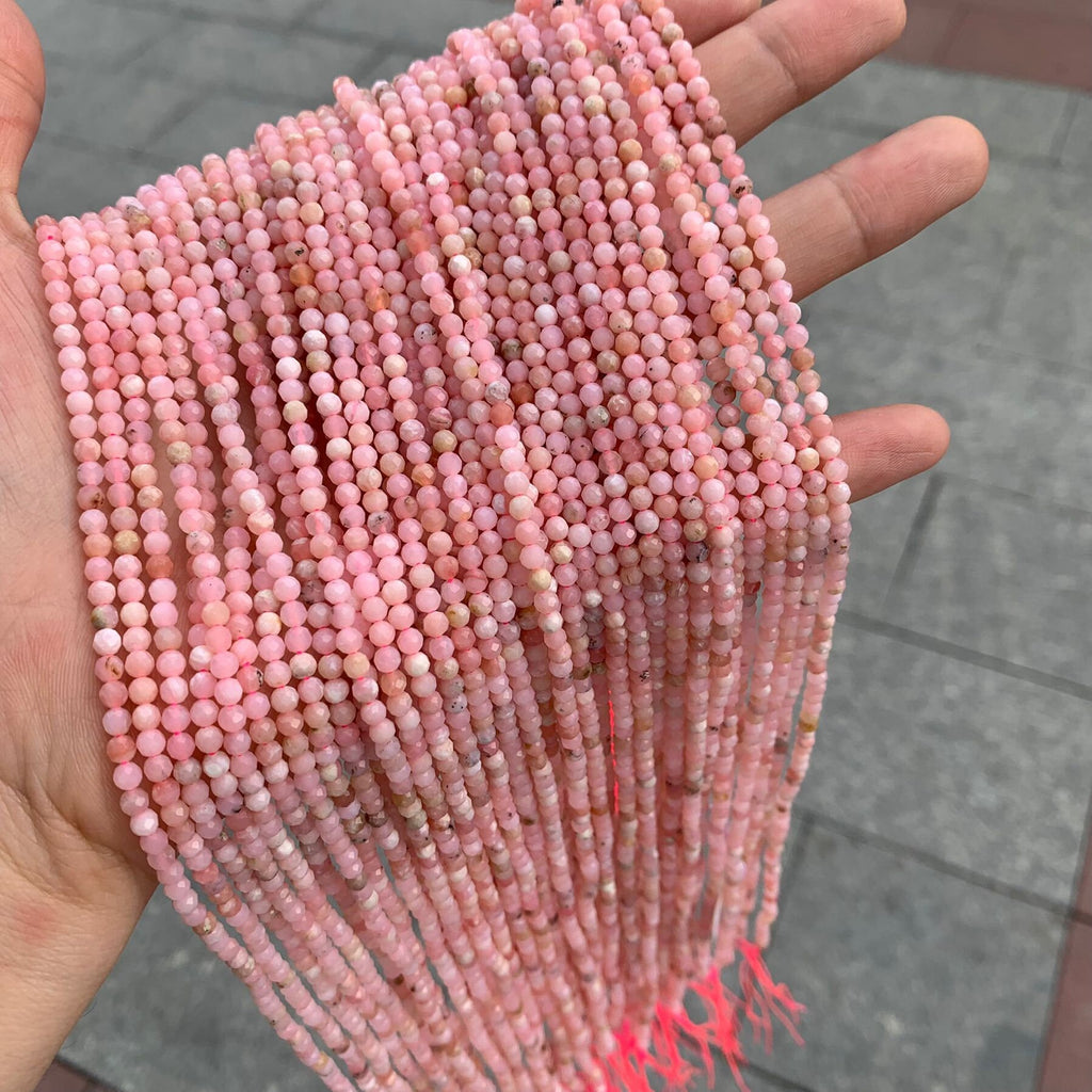 Natural Pink Opal Faceted Beads 2mm 3mm Gemstone Round Loose Pink Opal Stone Beads for Jewelry DIY Making Strand 15.5" Garde AAA