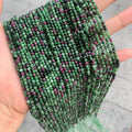 Natural Ruby in Zoisite Beads 3mm Faceted Beads Gemstone Round Loose Green Color Bead for Jewelry DIY Making Strand 15.5" Garde AAA