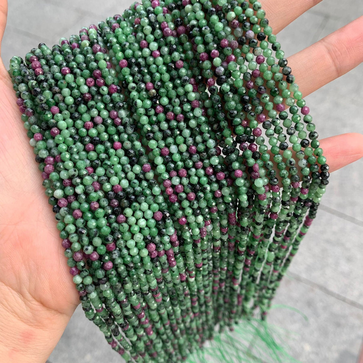 Natural Ruby in Zoisite Beads 3mm Faceted Beads Gemstone Round Loose Green Color Bead for Jewelry DIY Making Strand 15.5" Garde AAA