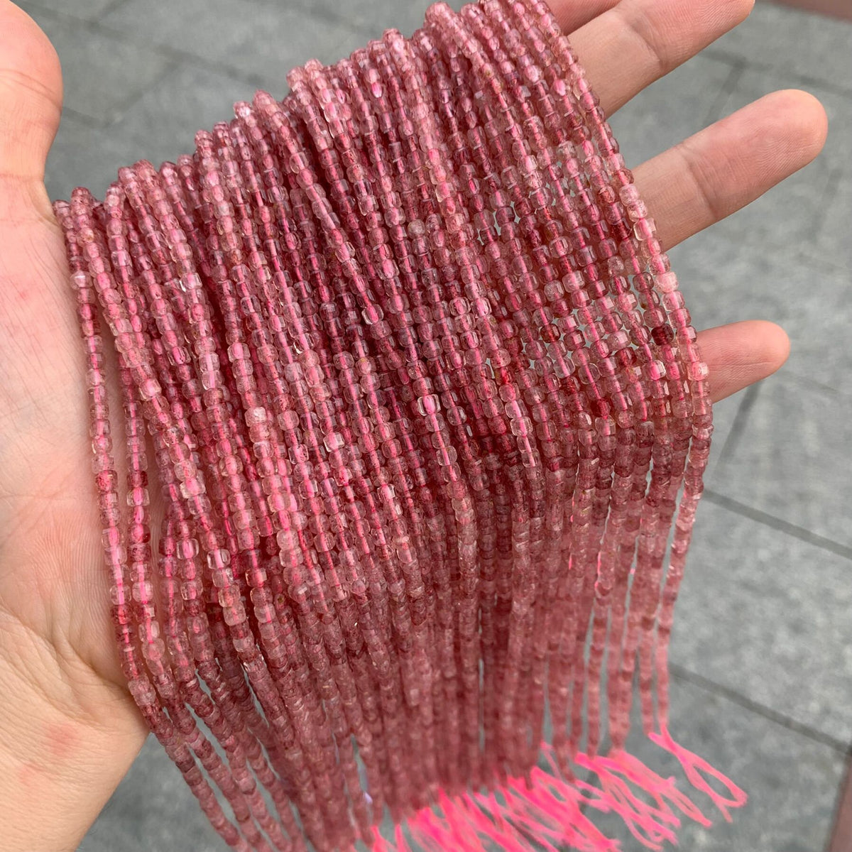 Natural Strawberry Quartz Cube Shape Beads 3*3mm Faceted Beads Gemstone Loose Pink Color Bead for Jewelry DIY Making Strand 15.5" Garde AAA