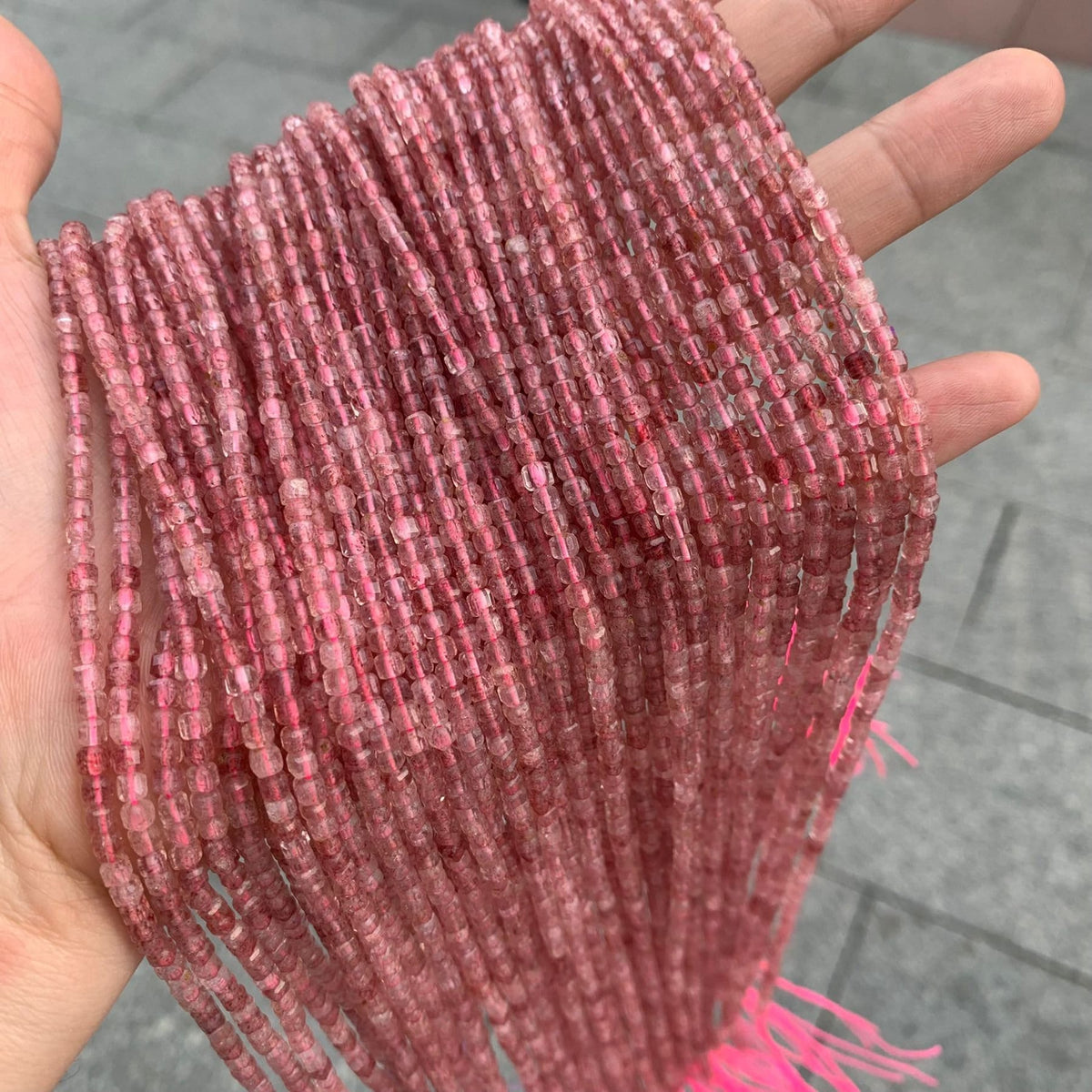 Natural Strawberry Quartz Cube Shape Beads 3*3mm Faceted Beads Gemstone Loose Pink Color Bead for Jewelry DIY Making Strand 15.5" Garde AAA