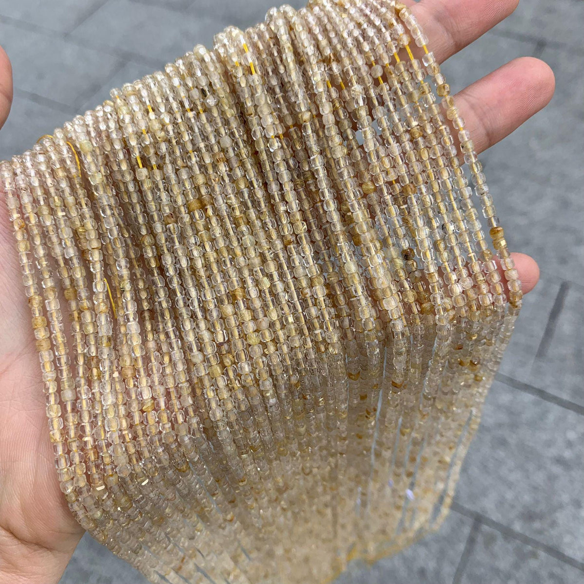 Natural Multi Gold Rutilated Quartz Beads Micro Faceted Cube Bead 2.5mm Gemstones Loose Bead for Jewelry DIY Making 15.5 Inch Strand AAA
