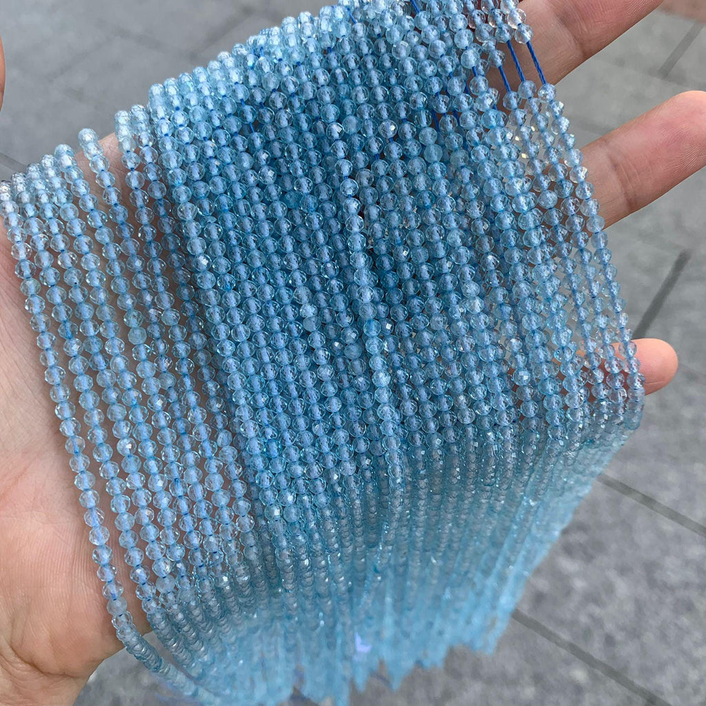 Natural Blue Topaz Beads 2mm 3mm Faceted Beads Gemstone  Loose Blue Color Bead for Jewelry DIY Making Strand 15.5" Garde AAA