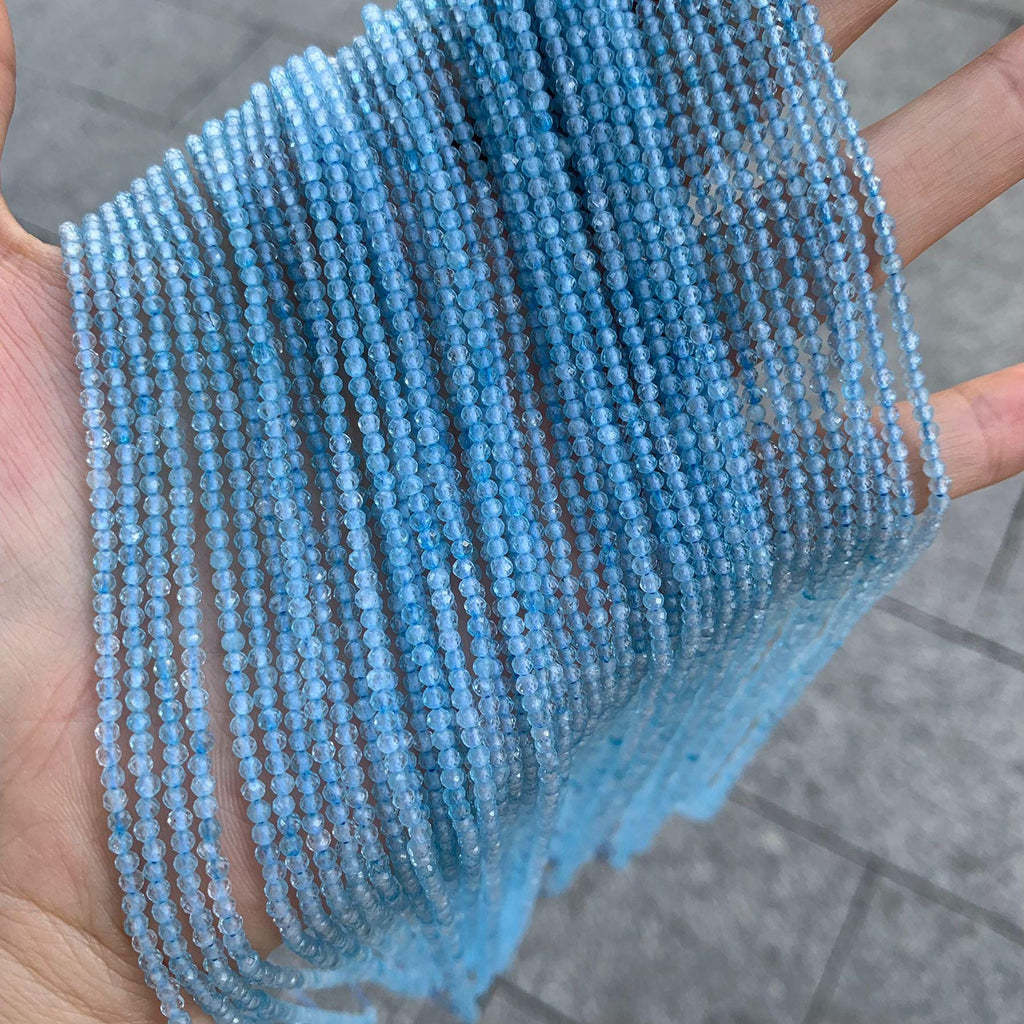 Natural Blue Topaz Beads 2mm 3mm Faceted Beads Gemstone  Loose Blue Color Bead for Jewelry DIY Making Strand 15.5" Garde AAA