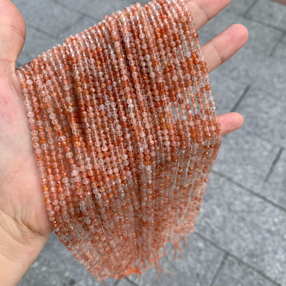 Natural Sunstone Beads Micro Faceted Round Shape Bead 3mm Sunstone Gemstones Loose Bead for Jewelry Making 15.5 Inch Strand AAA