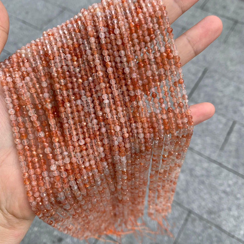 Natural Sunstone Beads Micro Faceted Round Shape Bead 3mm Sunstone Gemstones Loose Bead for Jewelry Making 15.5 Inch Strand AAA