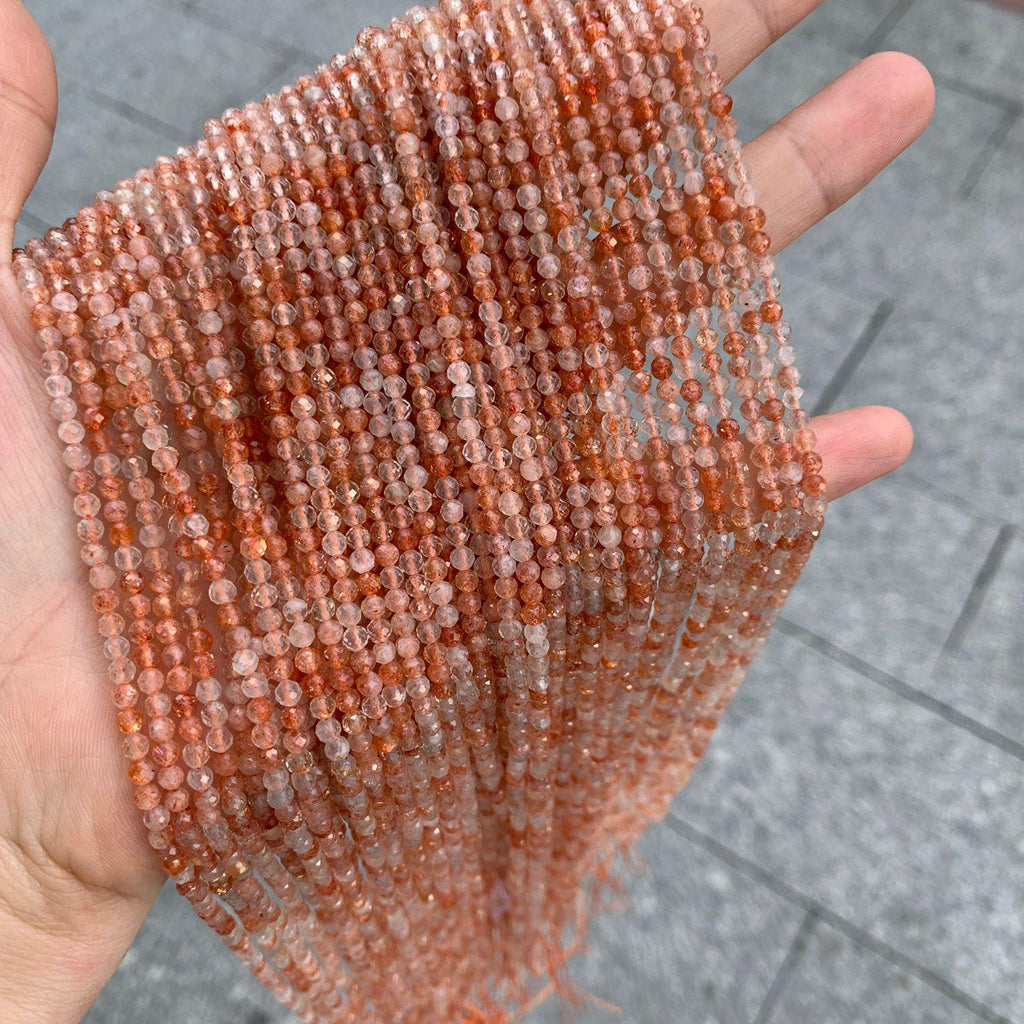 Natural Sunstone Beads Micro Faceted Round Shape Bead 3mm Sunstone Gemstones Loose Bead for Jewelry Making 15.5 Inch Strand AAA
