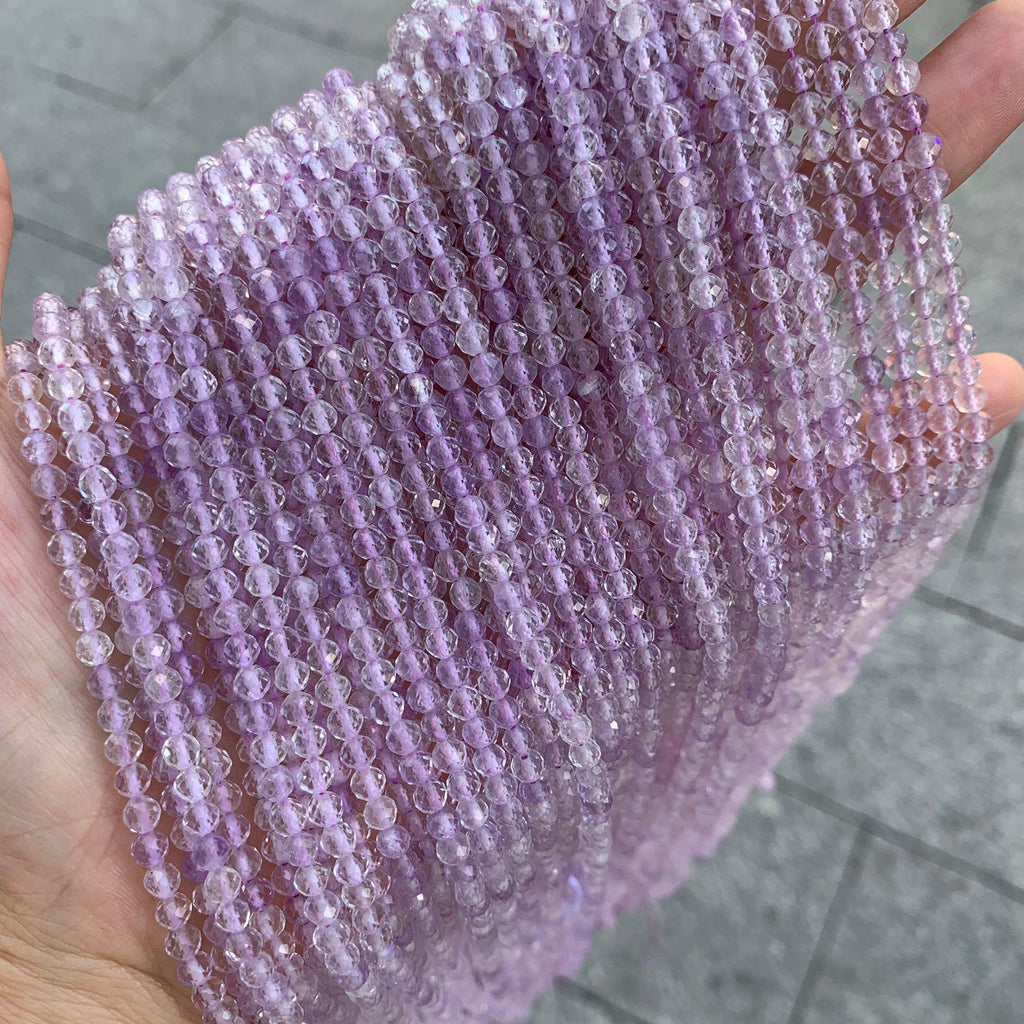 Natural Lavender Amethsy Round Shape Faceted Beads 4mm Gemstone Clear Purple Color Round Beads Loose Bead 15.5 Inch Strand AAA
