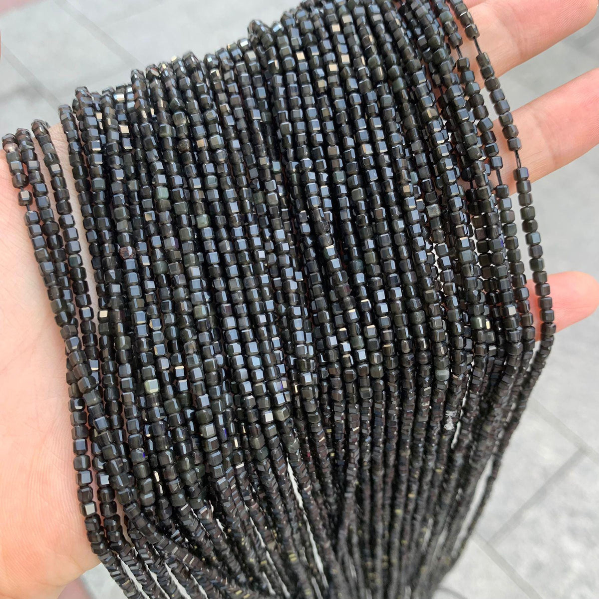 Rainbow Obsidian Beads 2MM Cube Gemstone Clear Black Obsidian Faceted Square Shape Beads Loose Bead 15.5 Inch Strand AAA