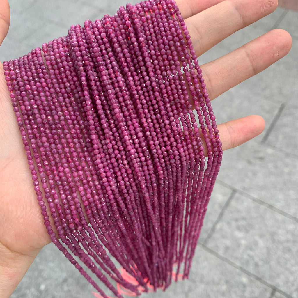 Natural Real Red Ruby Faceted Round Beads 2mm Micro Ruby Gemstone Loose Beads for Jewelry Making 15.5 Inch Strand AAA
