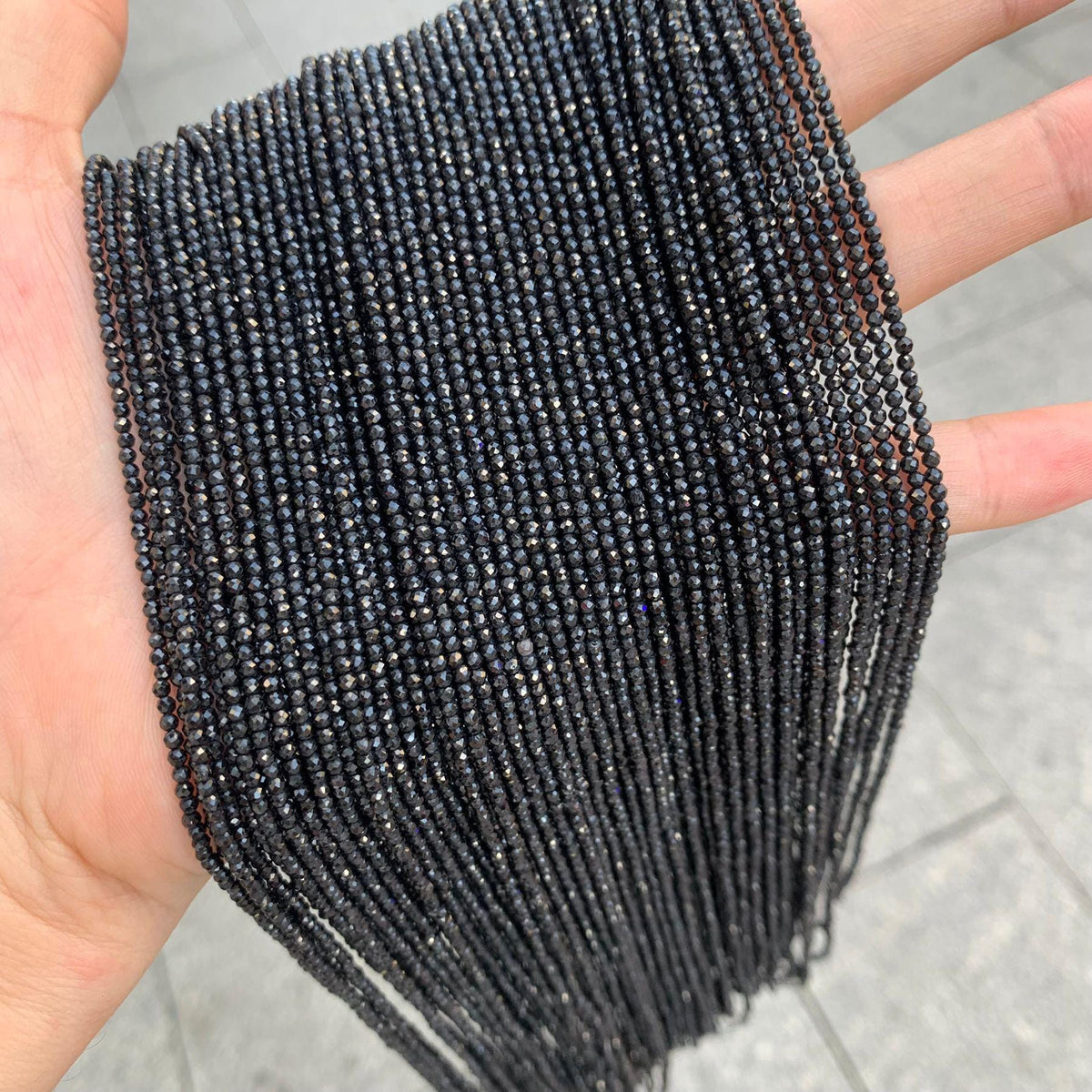 Natural Black Spinel Micro Faceted RoundBeads 2mm Black Gemstones Loose Beads for Jewelry Making 15.5 Inch Strand AAA