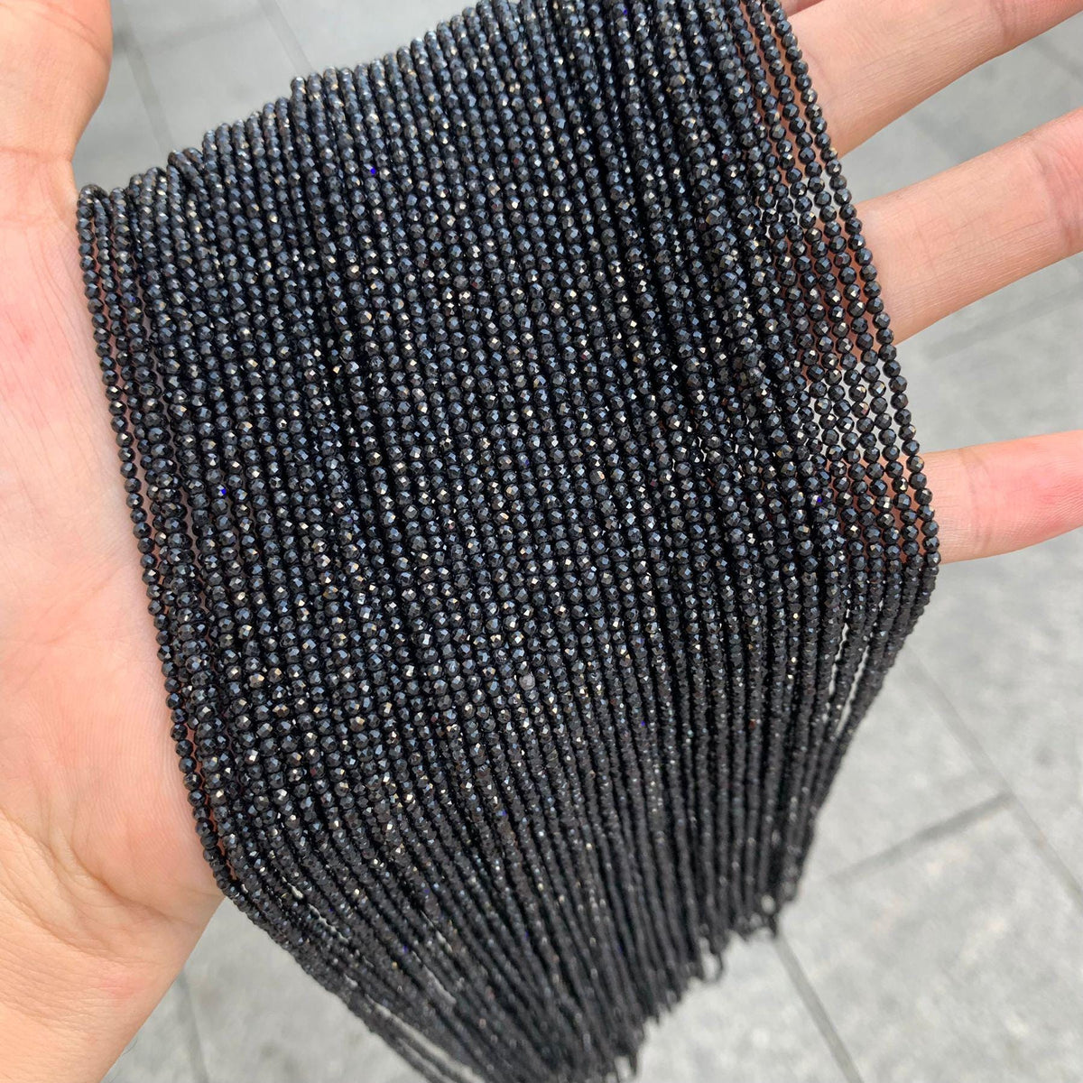 Natural Black Spinel Micro Faceted RoundBeads 2mm Black Gemstones Loose Beads for Jewelry Making 15.5 Inch Strand AAA