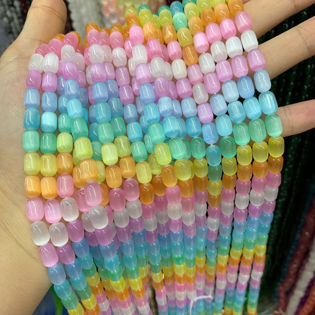 Natural Selenite Barrel Shape Bead Selenite Loose Beads Gemstone Beads Rainbow Multi Color Selenite Gemstone Loose Bead 8*12mm 6*9mm 15.5