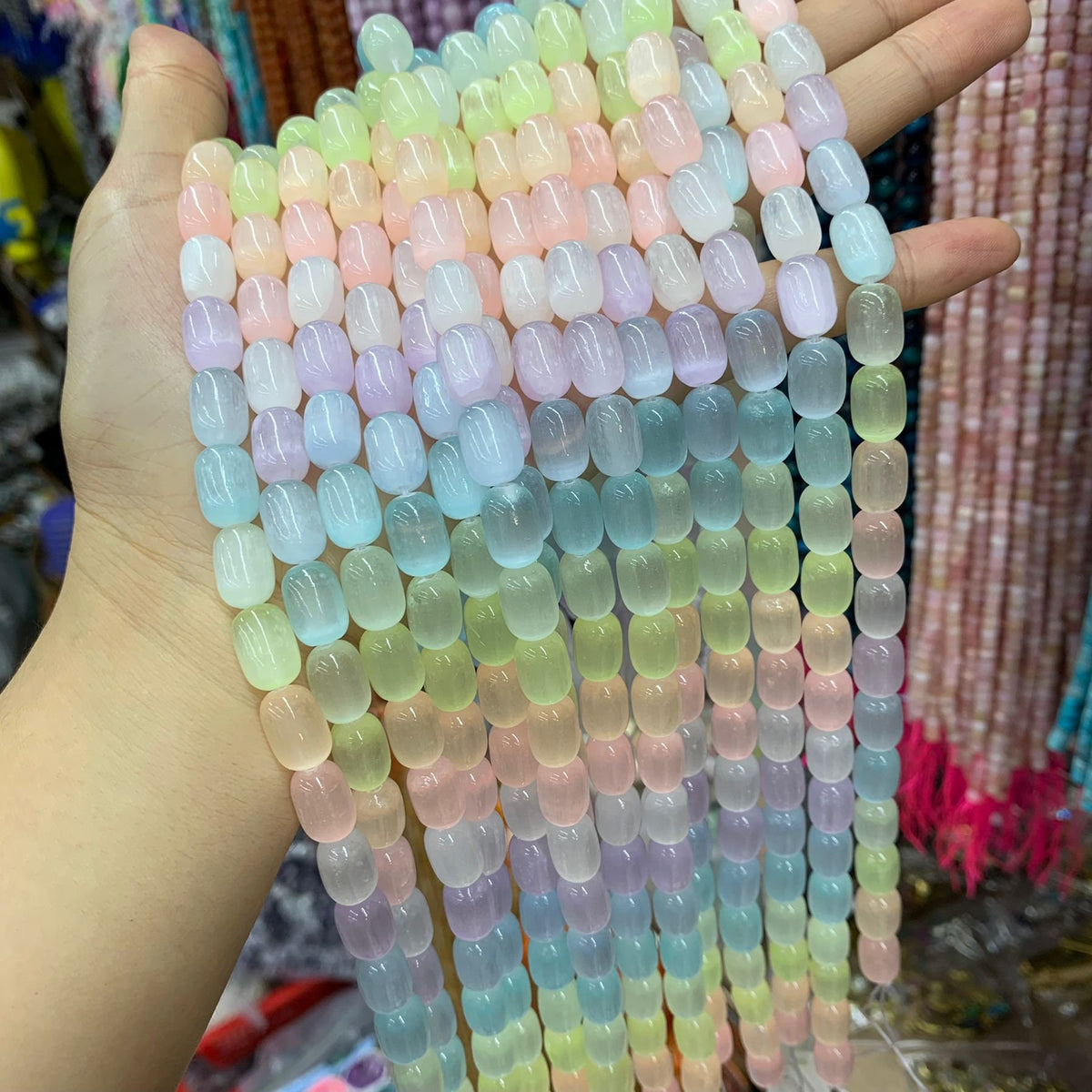 Natural Selenite Barrel Shape Bead Selenite Loose Beads Gemstone Beads Rainbow Multi Color Selenite Gemstone Loose Bead 8*12mm 15.5