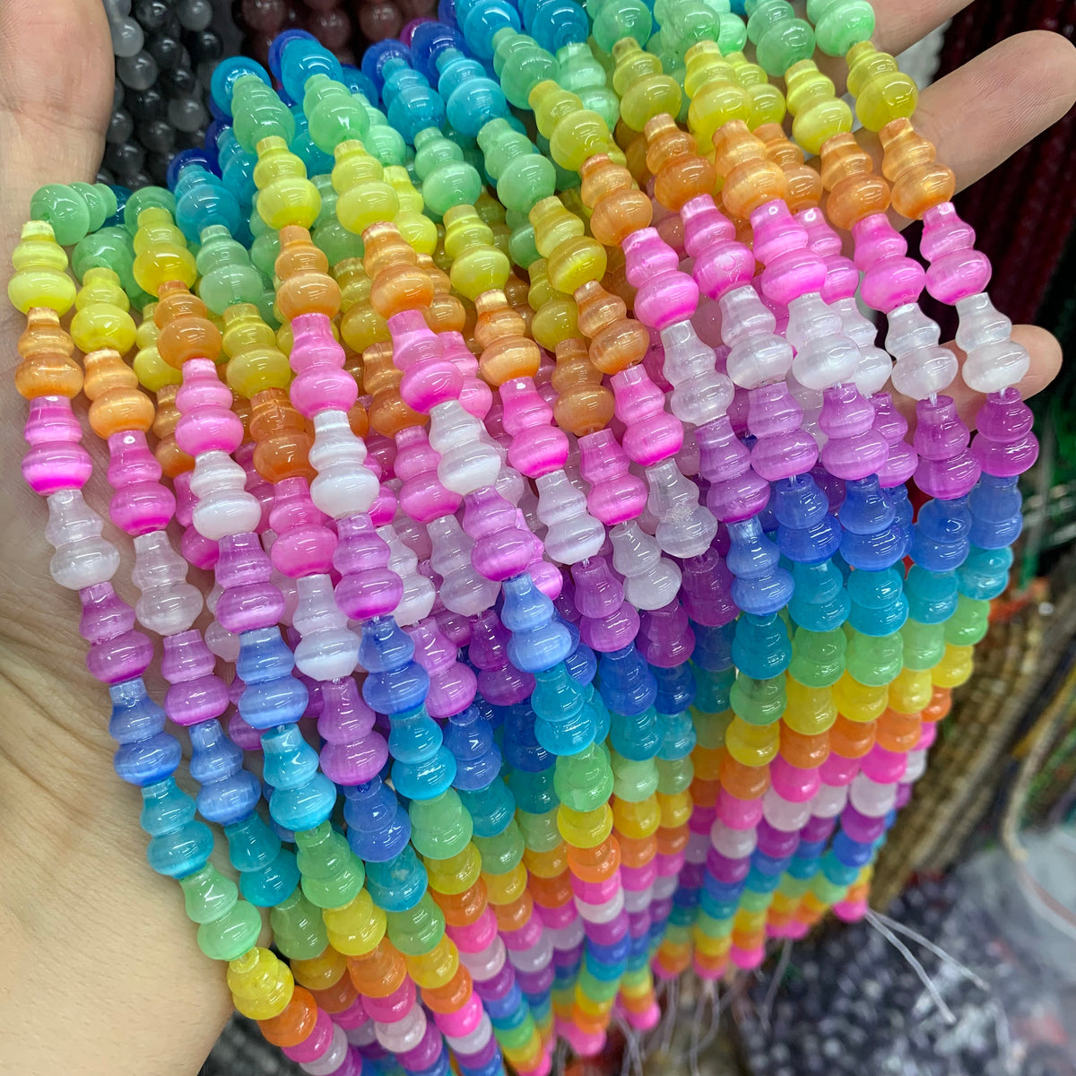 Natural Selenite Gourd Shape Bead Selenite Loose Beads Gemstone Beads Rainbow Multi Color Selenite Gemstone Loose Bead 8*12mm 15.5 Inch AAA