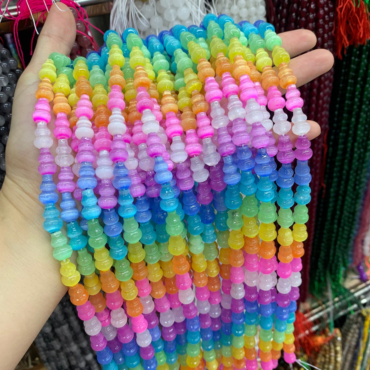 Natural Selenite Gourd Shape Bead Selenite Loose Beads Gemstone Beads Rainbow Multi Color Selenite Gemstone Loose Bead 8*12mm 15.5 Inch AAA