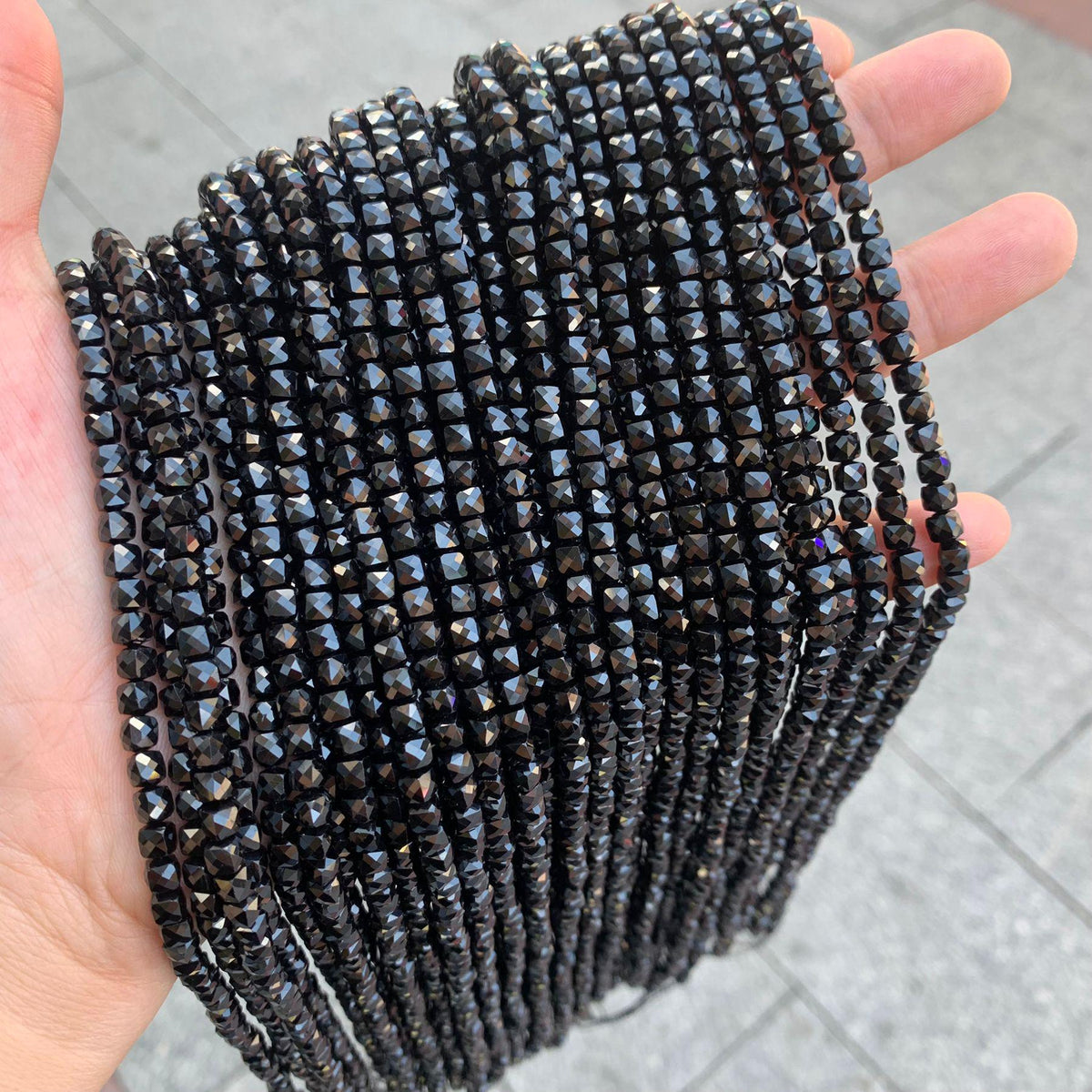 Natural Black Spinel Micro Faceted Cube Beads 4*4mm Black Gemstones Loose Beads for Jewelry Making 15.5 Inch Strand AAA
