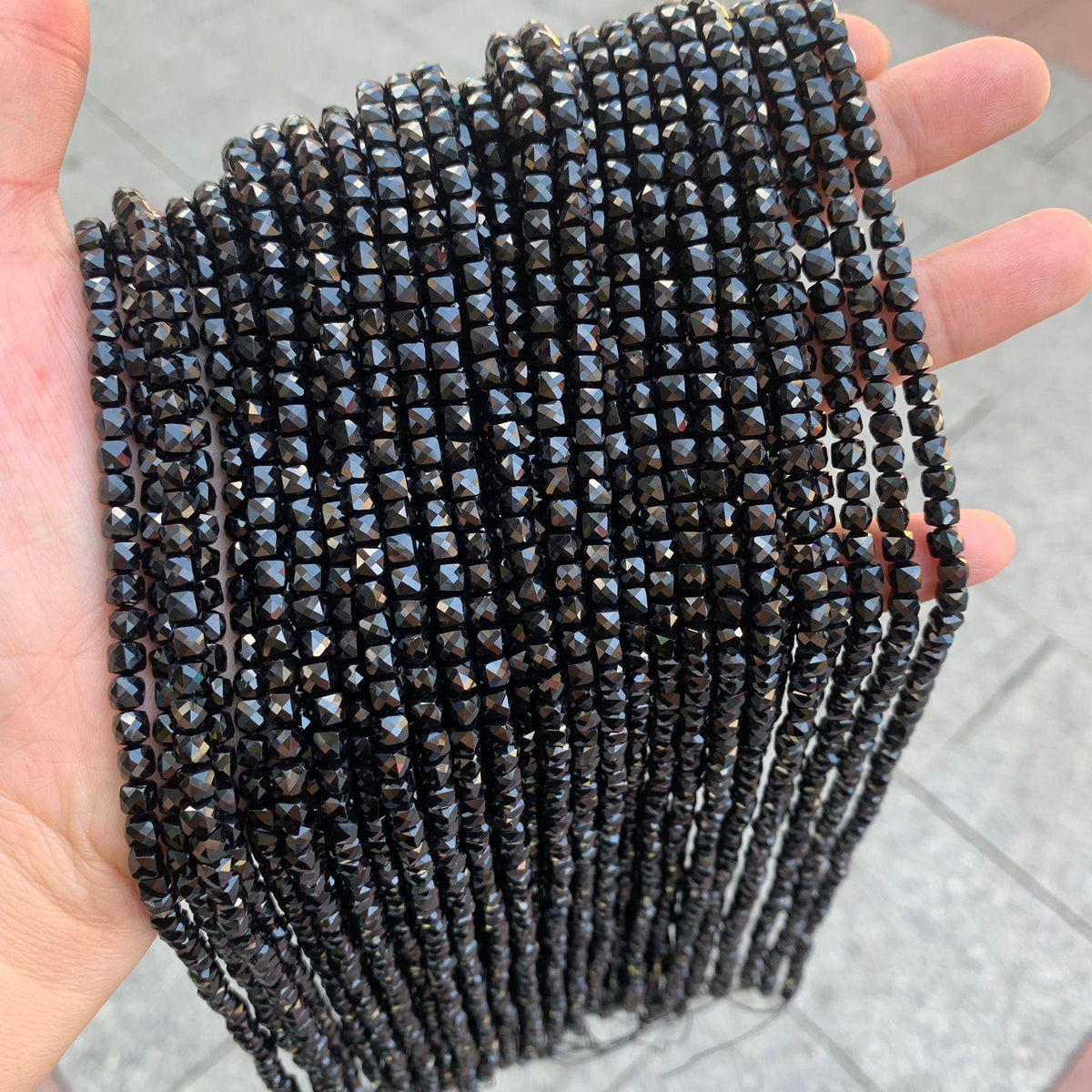 Natural Black Spinel Micro Faceted Cube Beads 4*4mm Black Gemstones Loose Beads for Jewelry Making 15.5 Inch Strand AAA