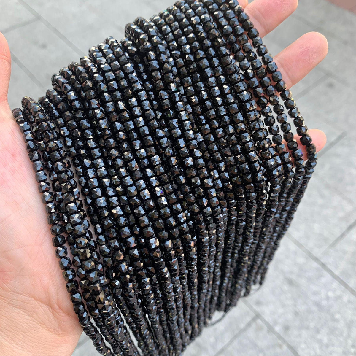 Natural Black Spinel Micro Faceted Cube Beads 4*4mm Black Gemstones Loose Beads for Jewelry Making 15.5 Inch Strand AAA