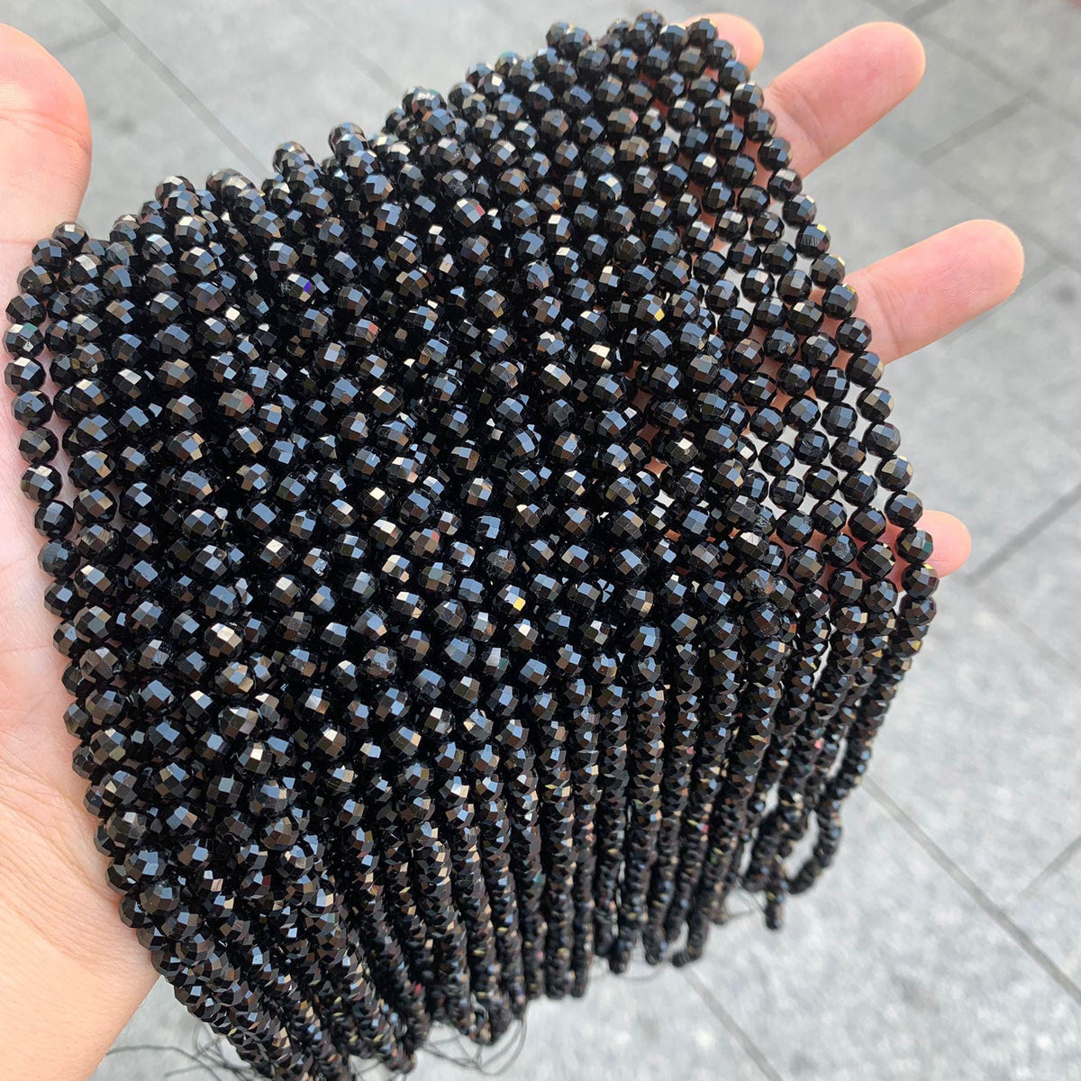 Natural Black Spinel Micro Faceted Round Beads 5mm Black Gemstones Loose Beads for Jewelry Making 15.5 Inch Strand AAA