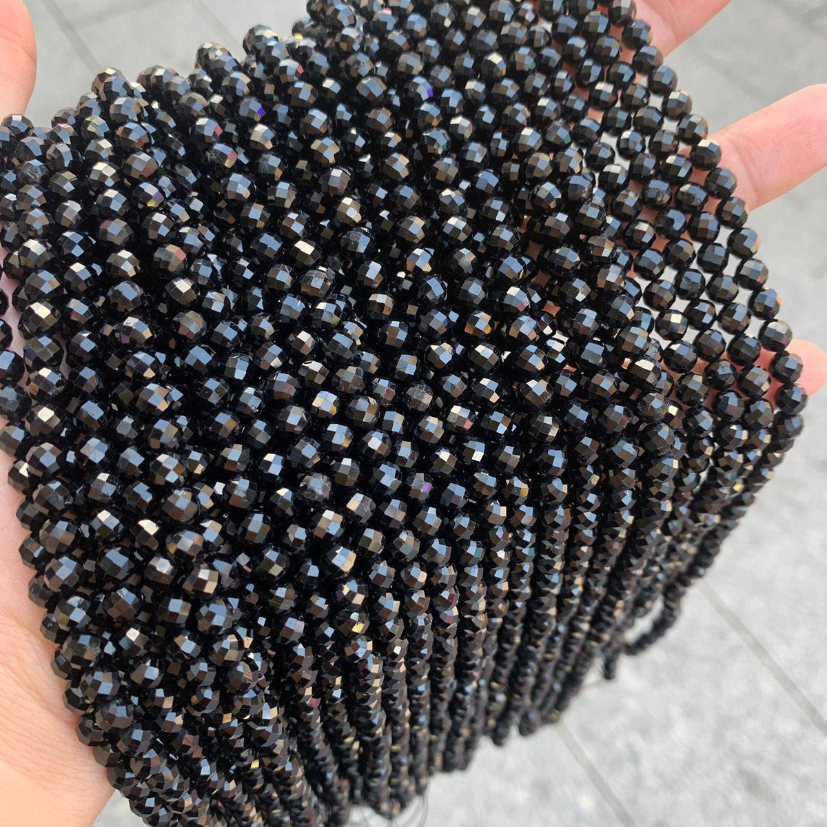 Natural Black Spinel Micro Faceted Round Beads 5mm Black Gemstones Loose Beads for Jewelry Making 15.5 Inch Strand AAA