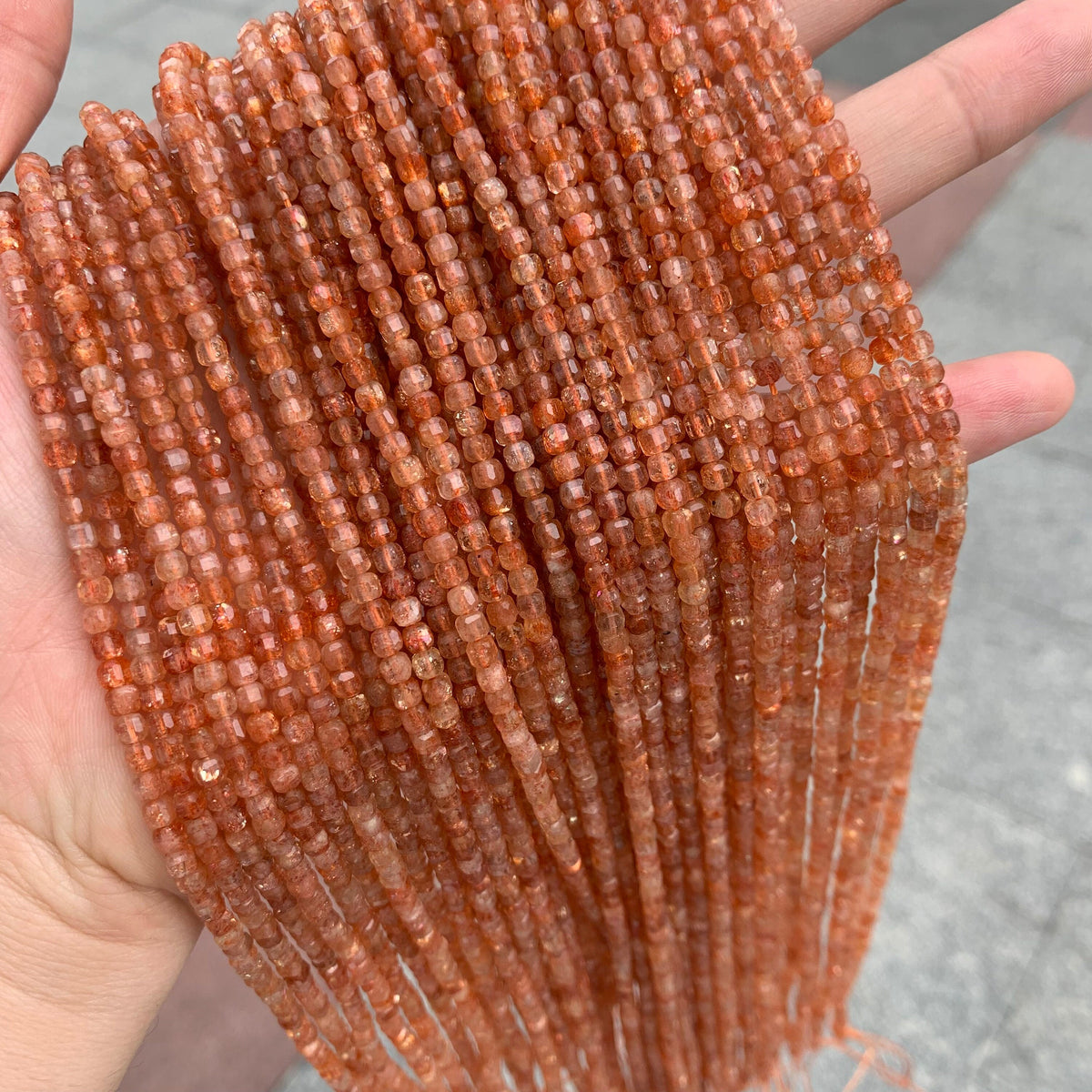 Natural Sunstone Beads Micro Faceted Cube Bead 3*3mm Sunstone Gemstones Loose Bead for Jewelry Making 15.5 Inch Strand AAA