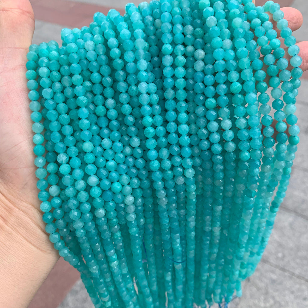 Natural Micro Amazonite Round Facted Beads Amazonite Beads 5mm Amazonite Gemstones Loose Beads for Jewelry Making 15.5 Inch Strand AAA