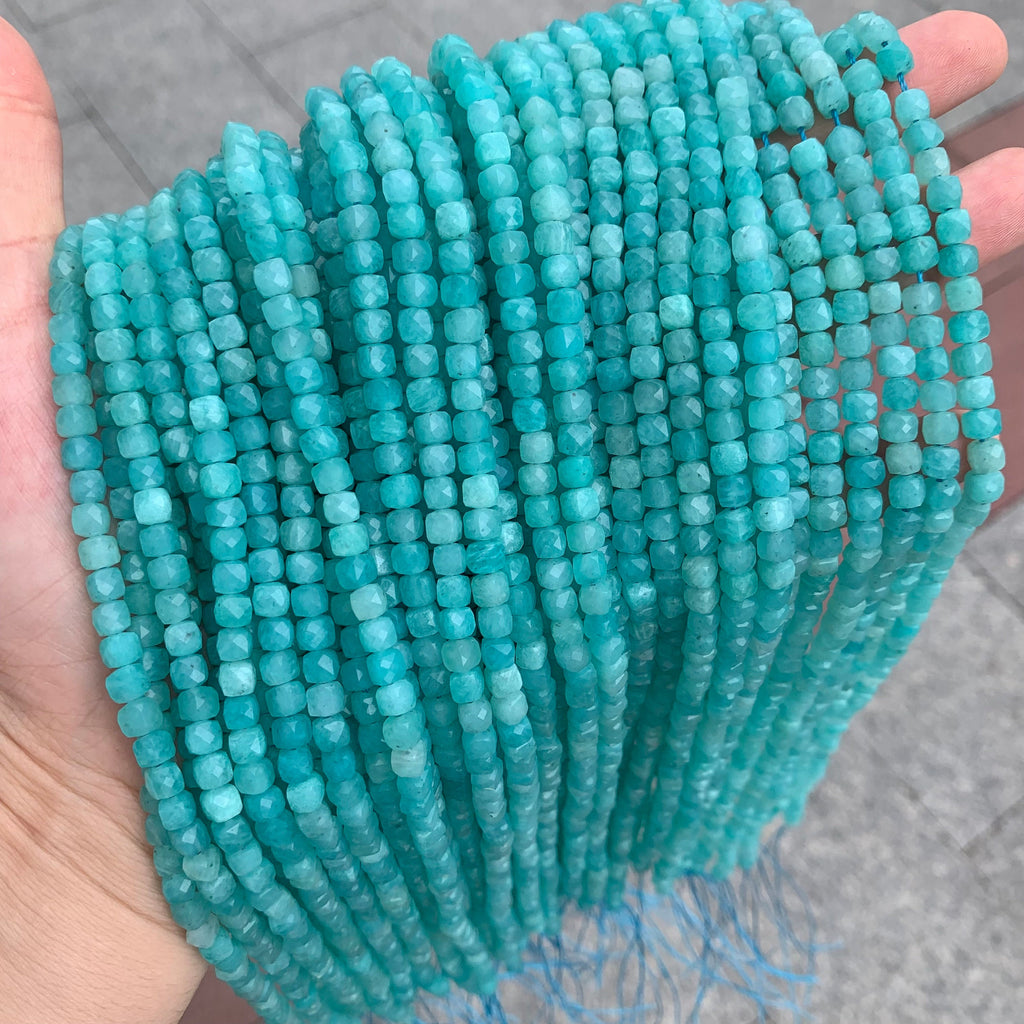 Natural Micro Amazonite Cube Facted Beads Amazonite Beads 5mm 4mm Amazonite Gemstones Loose Beads for Jewelry Making 15.5 Inch Strand AAA