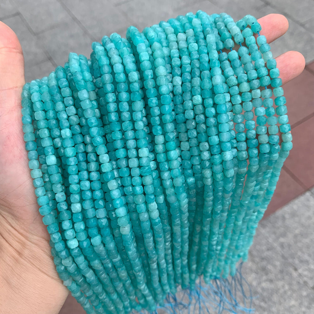 Natural Micro Amazonite Cube Facted Beads Amazonite Beads 5mm 4mm Amazonite Gemstones Loose Beads for Jewelry Making 15.5 Inch Strand AAA