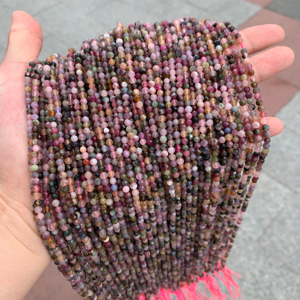 Natura Tourmaline Faceted Beads Micro Round Bead 3.5mm Tourmaline Gemstones Loose Bead for Jewelry Making 15.5 Inch Strand AAA