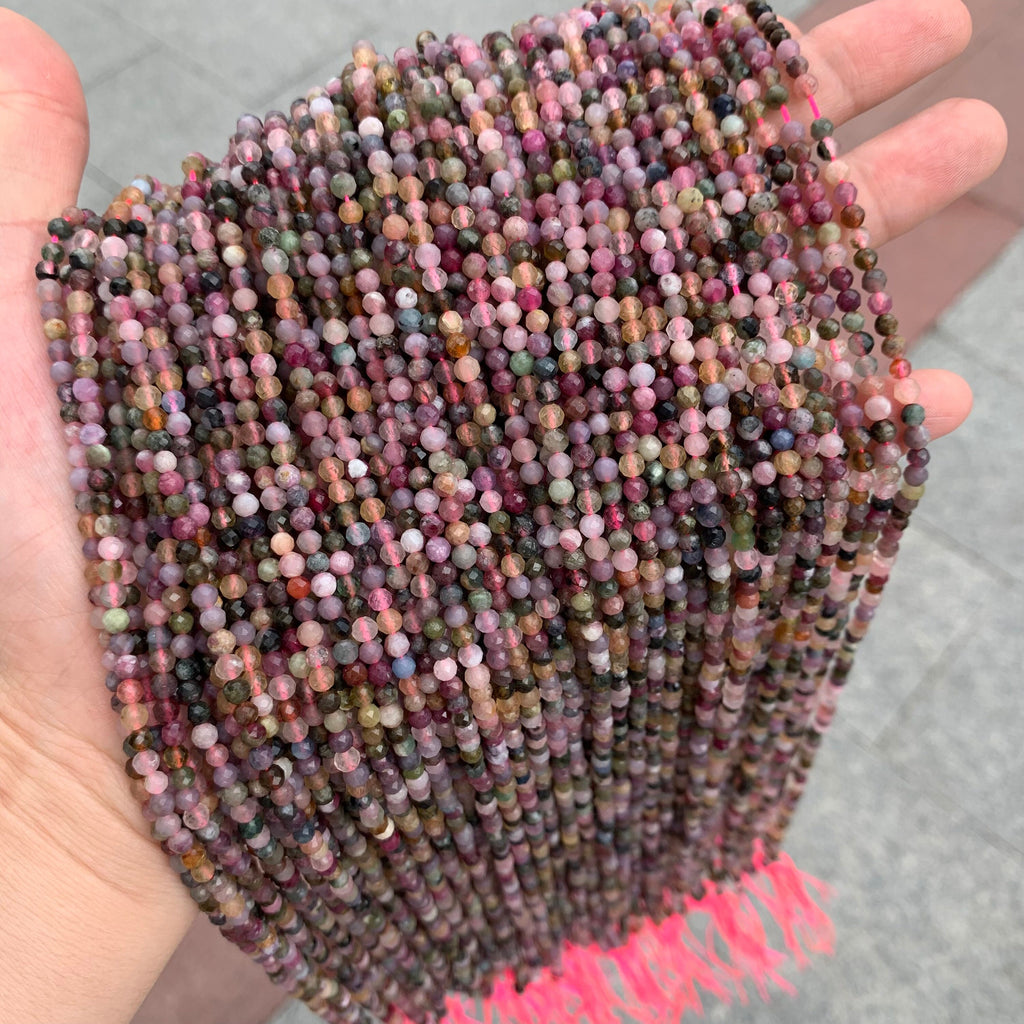 Natura Tourmaline Faceted Beads Micro Round Bead 3.5mm Tourmaline Gemstones Loose Bead for Jewelry Making 15.5 Inch Strand AAA