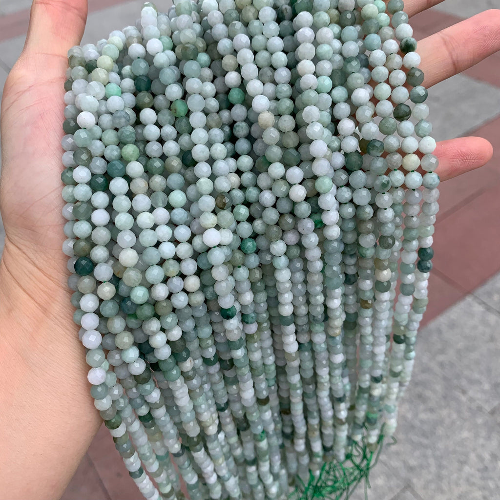 Natural Micro Jade Round Facted Beads Jade Beads 5mm Jade Gemstones Loose Beads for Jewelry Making 15.5 Inch Strand AAA