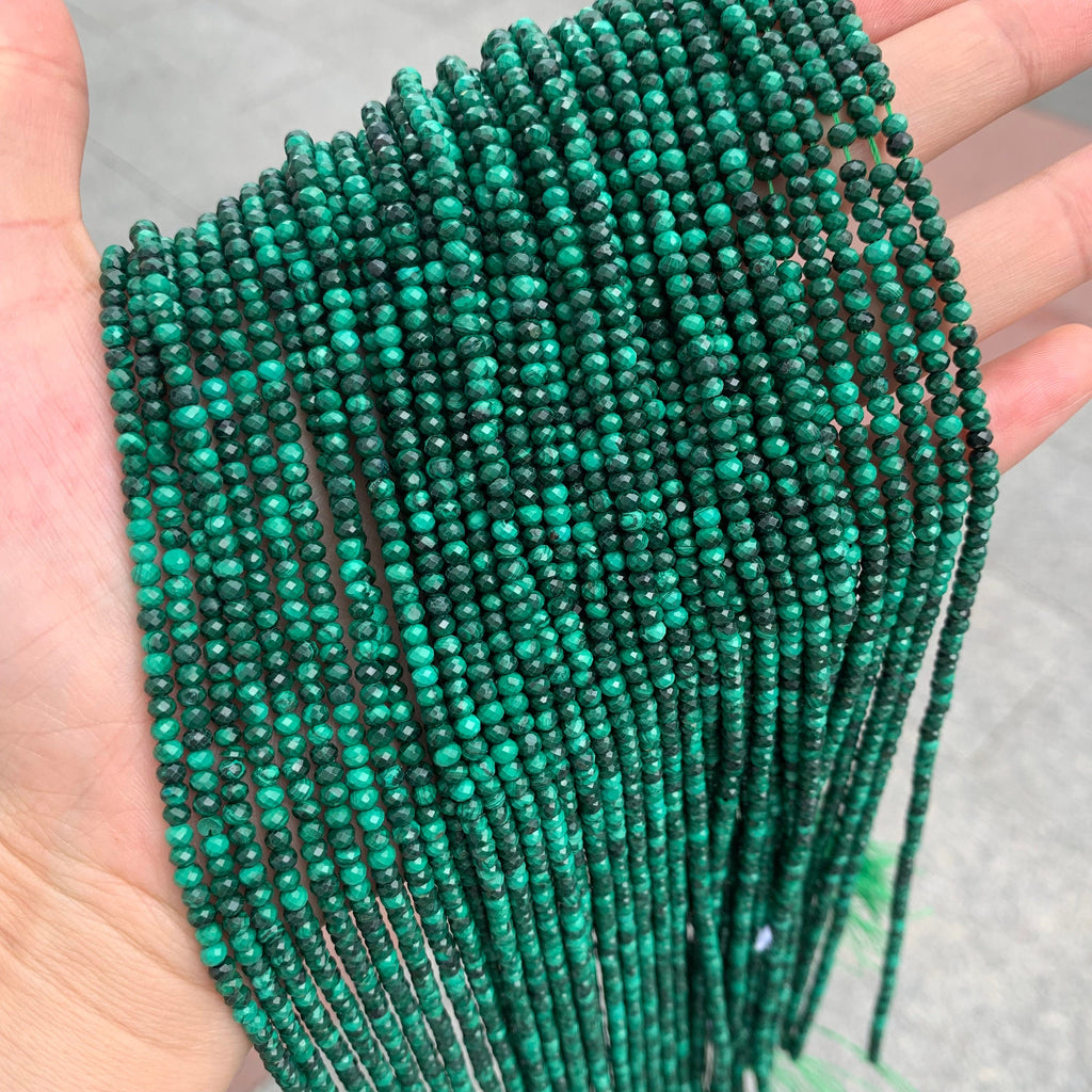 Natural Malachite Rondelle Micro Faceted Beads Micro Bead 2*3mm 2.5mm Roud Faceted Bead for Jewelry Making 15.5 Inch Strand AAA