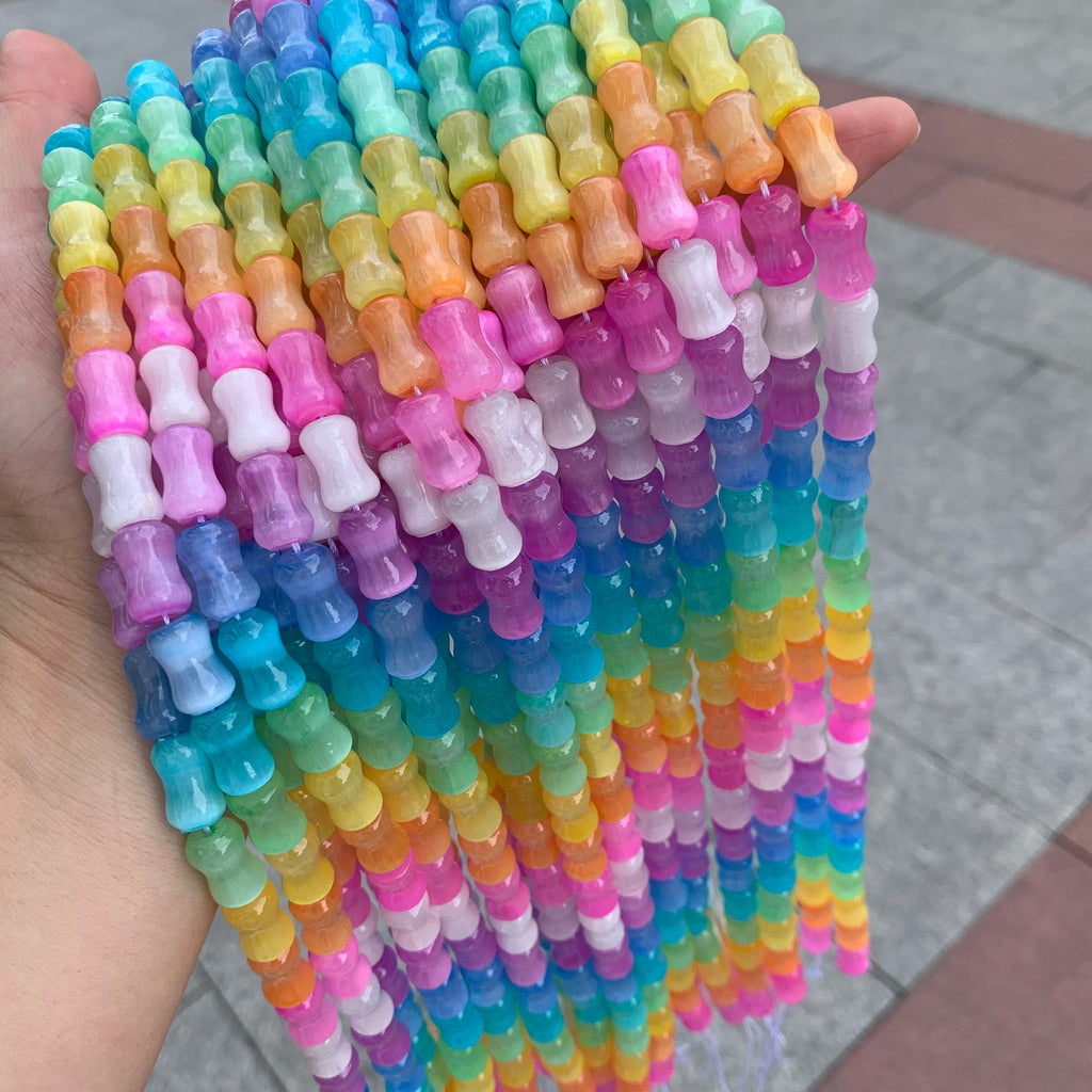 Natural Selenite Bamboo Shape Bead Selenite Loose Beads Gemstone Beads Rainbow Multi Color Selenite Gemstone Loose Bead 8*12mm 15.5 Inch AAA