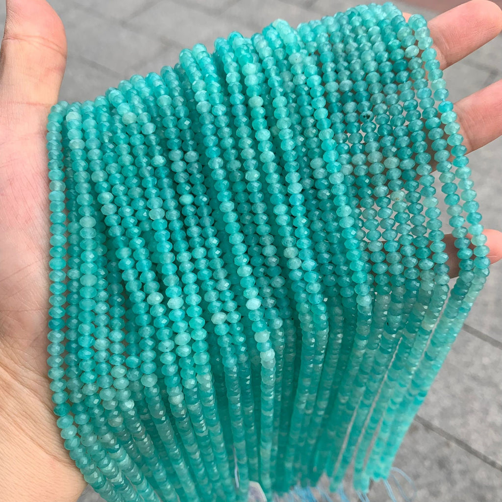 Natural Micro Amazonite Rondelle Facted Beads Amazonite Beads 3*4mm Amazonite Gemstones Loose Beads for Jewelry Making 15.5 Inch Strand AAA